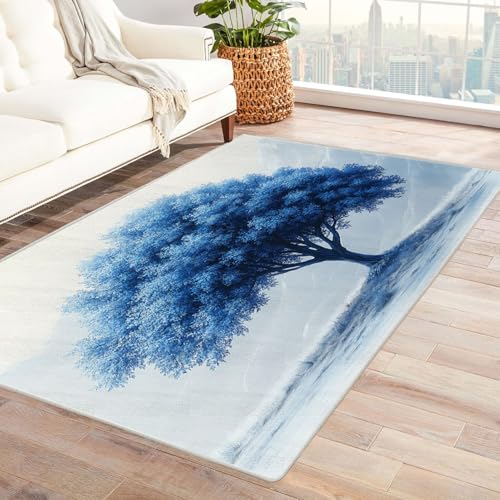 TODOAA Wohnzimmer Kurzflor Abstrakt Teppiche Abstraktes Baummuster für Kinderzimmer,Schlafzimmer, Esszimmer rutschfest Weich Modern Boho In & Outdoor Teppich Groß(Blau 19)-210x300cm von TODOAA