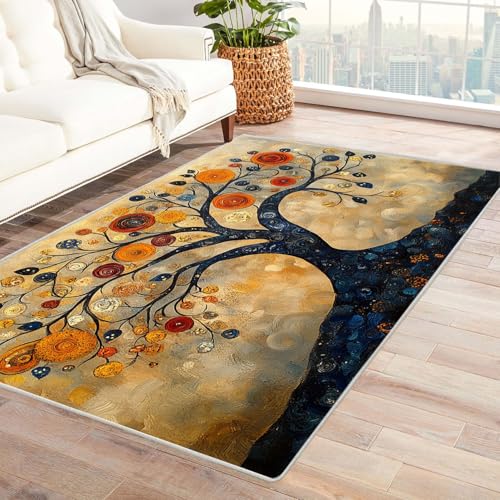 TODOAA Wohnzimmer Kurzflor Abstrakt Teppiche Baum am See Szenerie Muster für Kinderzimmer,Schlafzimmer, Esszimmer rutschfest Weich Modern Boho In & Outdoor Teppich Groß(Goldene 11)-180x240cm von TODOAA