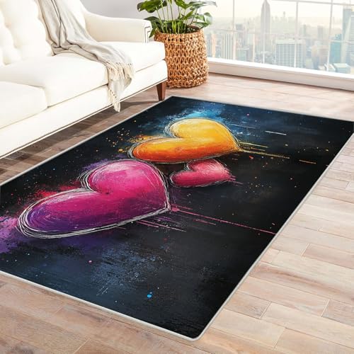 TODOAA Wohnzimmer Kurzflor Abstrakt Teppiche Graffiti-Farbmuster für Kinderzimmer,Schlafzimmer, Esszimmer rutschfest Weich Modern Boho In & Outdoor Teppich Groß(Rosa)-120x150cm von TODOAA