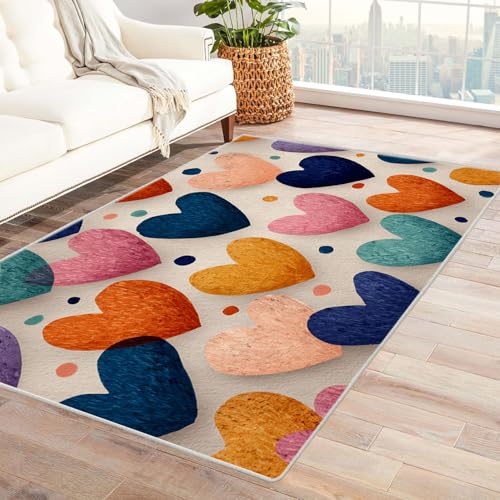 TODOAA Wohnzimmer Kurzflor Abstrakt Teppiche Graffiti Junge Mädchen Teppich für Kinderzimmer,Schlafzimmer, Esszimmer rutschfest Weich Modern Boho In & Outdoor Teppich Groß(rosa)-210x270cm von TODOAA