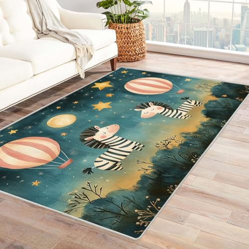 TODOAA Wohnzimmer Kurzflor Abstrakt Teppiche Niedliches Tier Kinderzimmer für Kinderzimmer,Schlafzimmer, Esszimmer rutschfest Weich Modern Boho In & Outdoor Teppich Groß(blau)-180x240cm von TODOAA