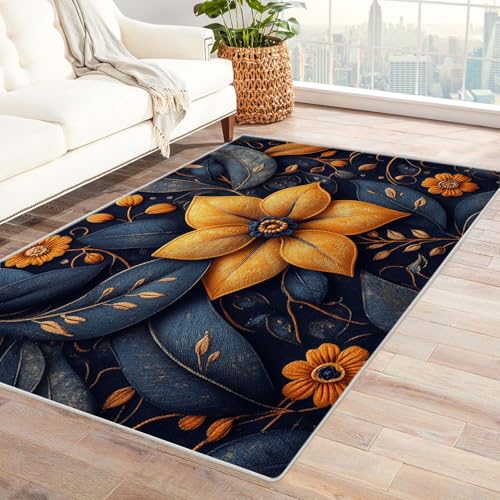 TODOAA Wohnzimmer Kurzflor Abstrakt Teppiche Retro Pflanzen Blumen für Kinderzimmer,Schlafzimmer, Esszimmer rutschfest Weich Modern Boho In & Outdoor Teppich Groß(Gelb 7)-180x270cm von TODOAA
