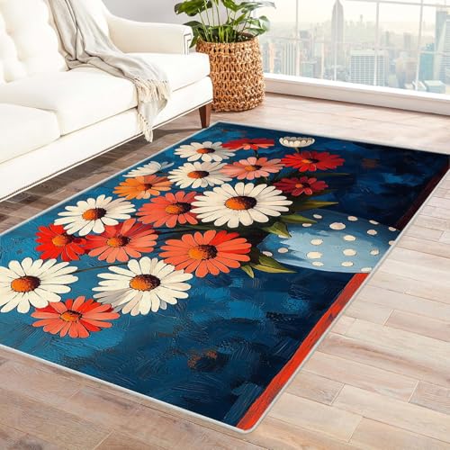TODOAA Wohnzimmer Kurzflor Abstrakt Teppiche Wildblumen in Einer Vase für Kinderzimmer,Schlafzimmer, Esszimmer rutschfest Weich Modern Boho In & Outdoor Teppich Groß(Weiß 3)-240x300cm von TODOAA