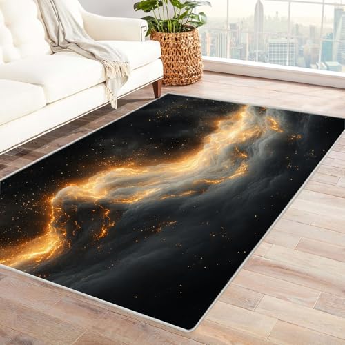 TODOAA Wohnzimmer Teppich, Waschbar Anti-Rutsch Abstraktes Texturmuster Moderne Kurzflor Shaggy Teppiche für Schlafzimmer & Kinderzimmer, Bettvorleger Matte(Gelb)-240x300cm von TODOAA