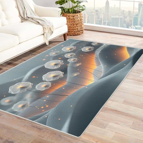 TODOAA Wohnzimmer Teppich, Waschbar Anti-Rutsch Moderner Pflanzenteppich Moderne Kurzflor Shaggy Teppiche für Schlafzimmer & Kinderzimmer, Bettvorleger Matte(blau)-210x270cm von TODOAA