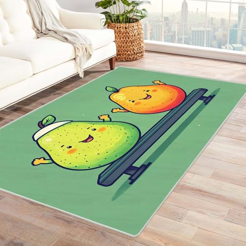 TODOAA Wohnzimmer Teppich, Waschbar Anti-Rutsch Niedliche Frucht Jungen Anleitung Moderne Kurzflor Shaggy Teppiche für Schlafzimmer & Kinderzimmer, Bettvorleger Matte(grün)-60x90cm von TODOAA