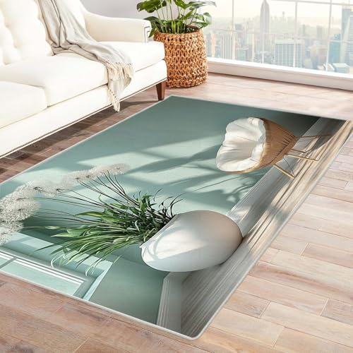 TODOAA Wohnzimmer Teppich, Waschbar Anti-Rutsch Schöne Blumen Pflanzen Moderne Kurzflor Shaggy Teppiche für Schlafzimmer & Kinderzimmer, Bettvorleger Matte(grün)-180x270cm von TODOAA