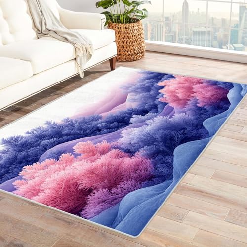 TODOAA Wohnzimmer Teppich, Waschbar Anti-Rutsch Schöne Meerespflanzen Moderne Kurzflor Shaggy Teppiche für Schlafzimmer & Kinderzimmer, Bettvorleger Matte(lila)-240x300cm von TODOAA