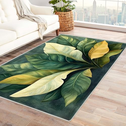 TODOAA Wohnzimmer Teppich Vintage-Kurzflor Abstrakte Pflanzenblätter Waschbarer modernes Design, für Outdoor Balkon, Terrasse, Garten, Küche Weich Esszimmer Teppiche(grün)-240x300cm von TODOAA