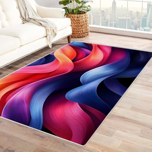 TODOAA Wohnzimmer Teppich Vintage-Kurzflor Buntes abstraktes Muster Waschbarer modernes Design, für Outdoor Balkon, Terrasse, Garten, Küche Weich Esszimmer Teppiche(Rosa)-150x210cm von TODOAA