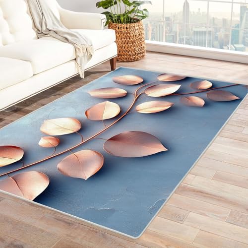 TODOAA Wohnzimmer Teppich Vintage-Kurzflor Goldener Vintage Blatt Teppich Waschbarer modernes Design, für Outdoor Balkon, Terrasse, Garten, Küche Weich Esszimmer Teppiche(Orange 79)-150x210cm von TODOAA