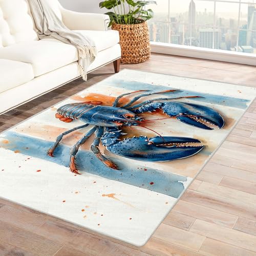 TODOAA Wohnzimmer Teppich Vintage-Kurzflor Graffiti Meerestiere Waschbarer modernes Design, für Outdoor Balkon, Terrasse, Garten, Küche Weich Esszimmer Teppiche(blau)-150x210cm von TODOAA