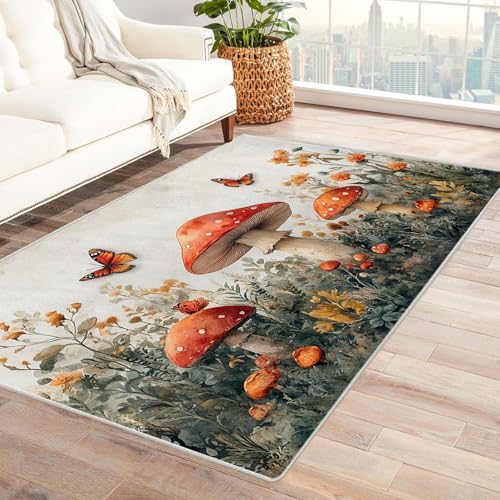 TODOAA Wohnzimmer Teppich Vintage-Kurzflor Niedliche Karikatur Pflanzen Tiere Waschbarer modernes Design, für Outdoor Balkon, Terrasse, Garten, Küche Weich Esszimmer Teppiche(Orange 31)-150x240cm von TODOAA