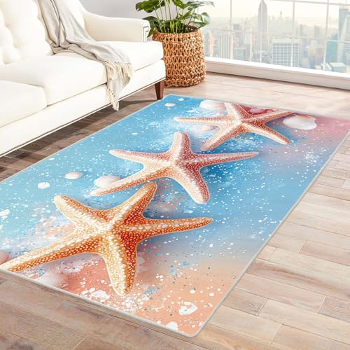 TODOAA Wohnzimmer Teppich Vintage-Kurzflor Niedliches Cartoon Ozean Muster Waschbarer modernes Design, für Outdoor Balkon, Terrasse, Garten, Küche Weich Esszimmer Teppiche(Gelb)-180x240cm von TODOAA