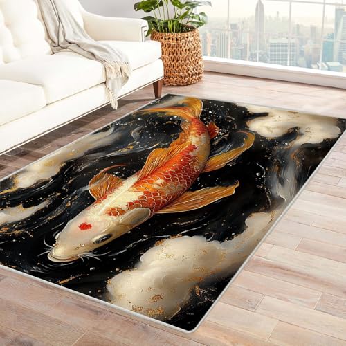 TODOAA Wohnzimmer Teppich Vintage-Kurzflor Schöne Meerestiere Waschbarer modernes Design, für Outdoor Balkon, Terrasse, Garten, Küche Weich Esszimmer Teppiche(rot)-90x120cm von TODOAA