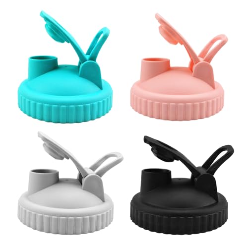 TOEECY Deckel für Einmachgläser 4 Stück Wide Mouth Mason Jar Klappdeckel Auslaufsichere Dichtung Wiederverwendbarer für Marmeladenglas Limonade Normaler Kaffee Gläser (Schwarz+Grau+Rosa+Hellblau) von TOEECY