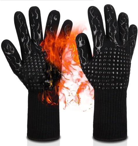 TOEECY Grillhandschuhe Hitzebeständig bis 800°C mit rutschfestem Griff Hohe Temperaturbeständigkeit Verschleißfest Elastisch Schnelle Wärmeableitung für Backen Küche Grillen Outdoor von TOEECY