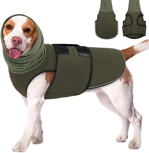 TOEECY Hundemantel zur Linderung von Angst Klettverschluss zur Einfachen Einstellung und Reflektierenden Streifen Hundemantel mit Hunde Kapuzenpullover Ohrenschützer(M) von TOEECY