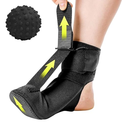TOEECY Plantarfasziitis Nachtschiene Orthese Fuß mit Verstellbare Riemen und Stacheligem Massageball Atmungsaktive Fußstütze zur Schmerzlinderung bei Plantarfasziitis und Flachen Bögen (Schwarz/L) von TOEECY