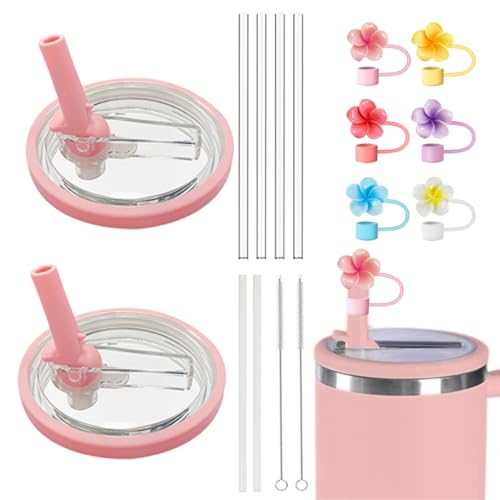 TOEECY Stanley Cup Zubehör 14 Stück Set Enthält Beinhaltet Strohhalm Blumenstrohkappe Strohhalm Bürste Wiederverwendbarer für 850 ml 1200 ml Becher Cups Nicht Enthalten（Pfirsich） von TOEECY