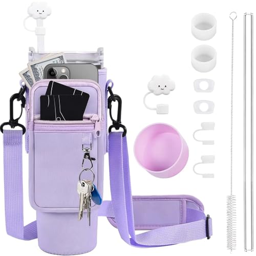 TOEECY Stanley Cup Zubehör 6 Stück Set Enthält Beinhaltet Trinkhalmkappen Auslaufsichere Stopfen Trinkhalme Trinkhalmbürsten Cup Ärmel für 850 ml 1200 ml Becher Cups Nicht Enthalten（Lila） von TOEECY