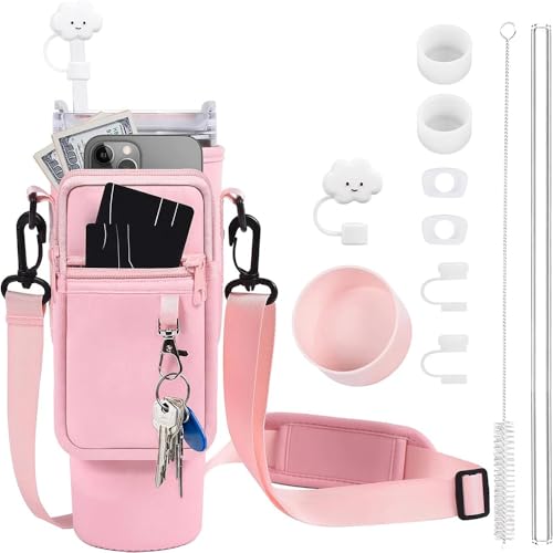 TOEECY Stanley Cup Zubehör 6 Stück Set Enthält Beinhaltet Trinkhalmkappen Auslaufsichere Stopfen Trinkhalme Trinkhalmbürsten Cup Ärmel für 850 ml 1200 ml Becher Cups Nicht Enthalten（Rosa） von TOEECY