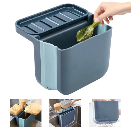 Dry and Wet Separation Trash Can Teleskopischer Abtropfkorb für Küchenspüle Trockene und Feuchte Trennung Hängender Mülleimer Küche Faltbares Waschbecken Filterablage für Küche Müllaufbewahrung(blau) von TOGETDREAM