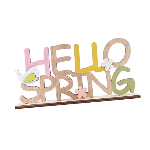 TOGEVAL 1 Stück Osterdekorationen Objekte Frühlingsschild Hallo Frühlingsdekorationen Tischplatte Frühlingsblockdekor Hase Tischdekoration Frühling Rustikaler Frühlingsbuchstabendekor von TOGEVAL