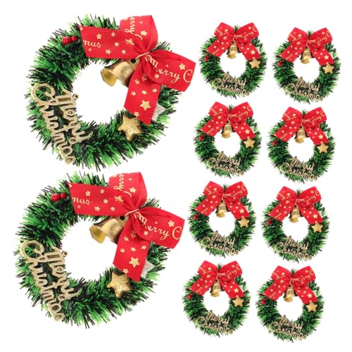 TOGEVAL 10 Stück Schleifenglockengirlande beflockt Mini Weihnachtskränze dekorativ Christbaumschmuck puppenhaus hängende weihnachtsverzierung Weihnachtsminiatur -Ornamente Stoff von TOGEVAL