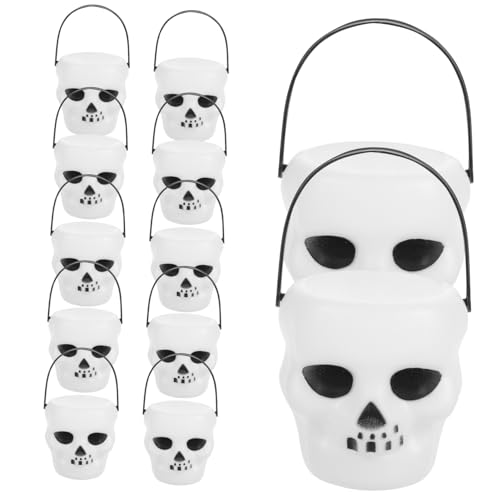 TOGEVAL 18 Stück Teiliges Halloween Candy Eimer aus Robustem Kunststoff Tragbare Weiße Süßigkeitenbehälter mit Griff Kleine Kürbis und Geisterform für Partydekoration und von TOGEVAL