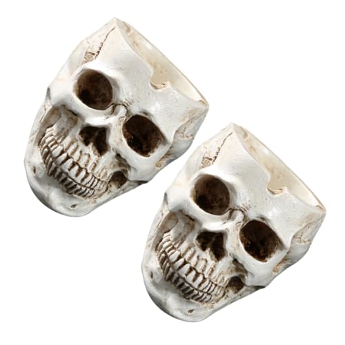 TOGEVAL 2 STK. Halloween Deko Resin Schädel Kopf Ornament Gruseliges Horror Motiv für Party Tischdekoration Zuhause Büro von TOGEVAL