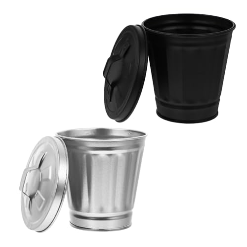 TOGEVAL 2 STÜCK Mini Tischmülleimer mit Deckel aus Robustem Kompakter Desktop Abfallbehälter und Dekorativer Blumenübertopf für Küche Wohnzimmer Büro Geruchsneutral und Platzsparend von TOGEVAL
