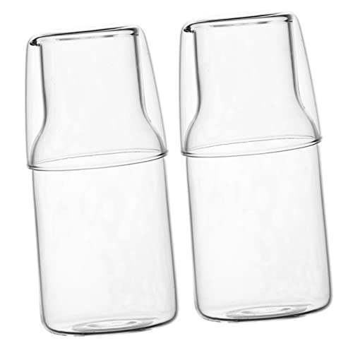 TOGEVAL 2 Sätze Glaskaraffe mit Glasbecher Wasserkaraffe aus Lebensmittelechtem Glas Rutschfest Großer Wasserkrug für Zuhause Büro Vielseitiger Mundspülspender Karaffe für Saft Milch Tee von TOGEVAL
