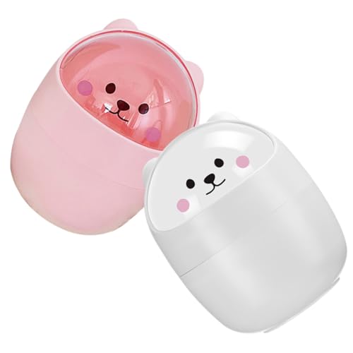 TOGEVAL 2 Stück Desktop Mülleimer Niedlichem Design Kleiner Abfallkorb mit Klappdeckel für Büro Schlafzimmer und Küche Weiß Rosa Praktischer Stauraum für Kleine Abfälle von TOGEVAL