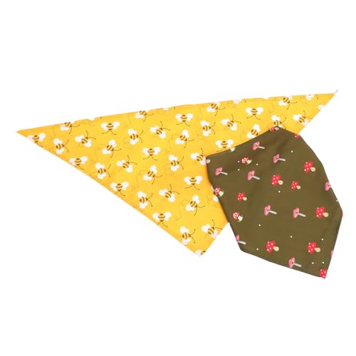 TOGEVAL 2 Stück Hundebandana mit Bienen und Pilzmuster Leichter Polyester Waschbar Dreieckige Halstücher zur Hundegeburtstagsdeko Stylisches Haustier Zubehör für Kleine und Mittelgroße von TOGEVAL