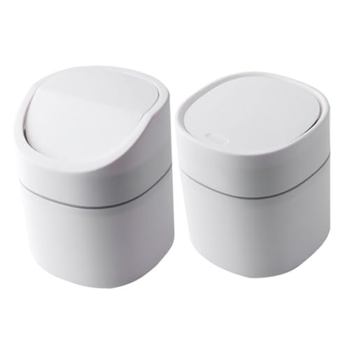 TOGEVAL 2 Stück Kleiner Desktop Mülleimer Deckel Robuster Kunststoff Tischabfalleimer für Büro Küche Schlafzimmer Kompakter Tischmülleimer mit Klappbarem Deckel Platzsparend und Leicht zu von TOGEVAL