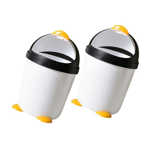 TOGEVAL 2 Stück Kleiner Mülleimer mit Schwingdeckel Niedlicher Pinguin Abfallbehälter aus Kunststoff Kompakter Tischmülleimer für Kinderzimmer Büro Auto Stabiler Stand Vielseitig von TOGEVAL