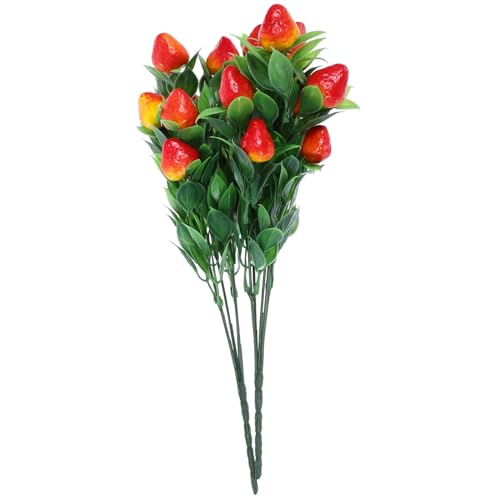 TOGEVAL 2 Stück Künstliche Erdbeerzweige PVC Realistisch Aussehende Plastikfrucht Stiele Wiederverwendbare Deko für Vase Tischgesteck Hochzeit Fotografie Zuhause Gartenaccessoires von TOGEVAL