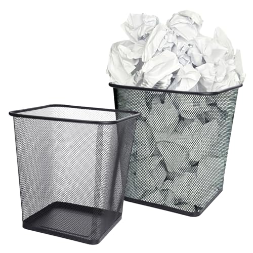 TOGEVAL 2 Stück Metall Papierkorb Stabiles Drahtgitter Abfalleimer mit Robustem Metallboden Wiederverwendbar Leicht zu Reinigen Quadratisch Großer Mülleimer für Büro Küche Badezimmer von TOGEVAL