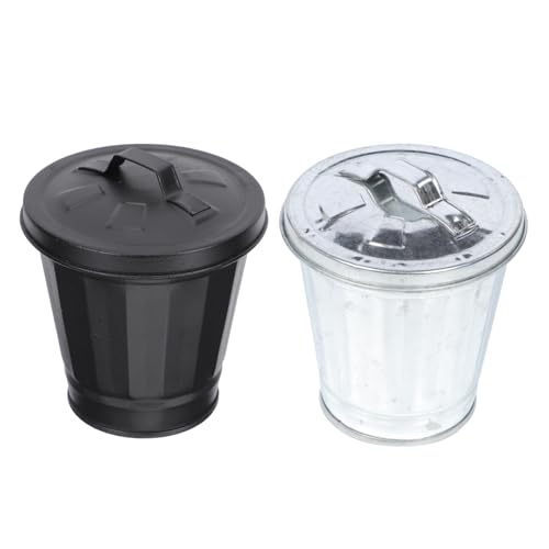 TOGEVAL 2 Stück Mini Desktop Abfalleimer mit Deckel Kompakter Leichter Tisch abfalleimer aus Metall in Schwarz und Silber Vielseitig für Küche Büro Wohnzimmer Schlafzimmer Langlebig und von TOGEVAL