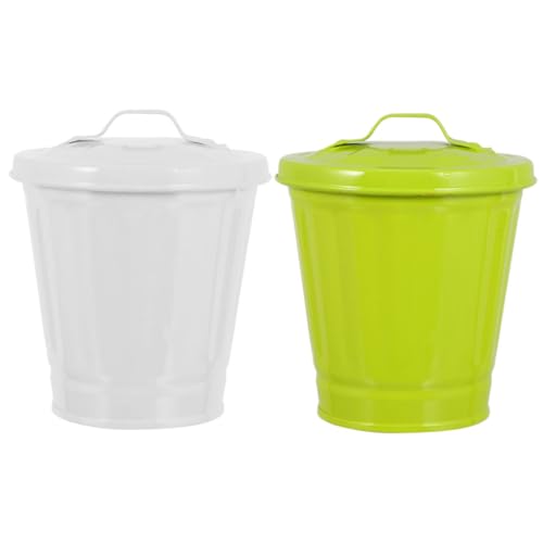 TOGEVAL 2 Stück Mini Tischmülleimer mit Deckel Kompakter Desktop Waste Bucket aus Multifunktionaler Dekorativer Abfalleimer für Wohnzimmer Schlafzimmer Küche Geruchsdicht und Platzsparend von TOGEVAL