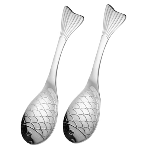 TOGEVAL 2 Stück Teiliges Fischförmige Suppenlöffel aus Edelstahl Vielseitig zum Servieren von Suppe Brei Desserts und Getreide Rostfrei Langlebig Spielerisches Design für Haushalt und von TOGEVAL