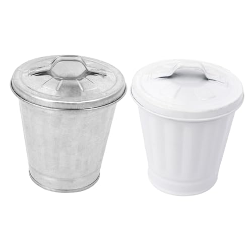 TOGEVAL 2 Stück Teiliges Mini mülleimer Deckel Süßer Abfalleimer und Aufbewahrungstopf Kompakter Desktop müllbehälter für Wohnzimmer Schlafzimmer Büro Dekorativer Tisch mülleimer in Weiß von TOGEVAL