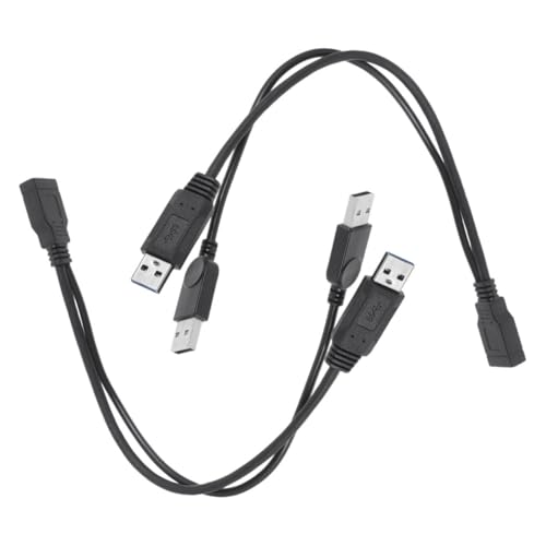 TOGEVAL 2 Stück USB Verlängerungskabel Dualer USB Stecker für Stabile Stromversorgung Hochgeschwindigkeits Datenübertragung Kompatibel mit Externen Laufwerken Druckern und Laptops Schwarz von TOGEVAL