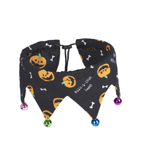 TOGEVAL 2 Stück Verstellbares Halloween Haustierhalsband mit Glöckchen für Hunde Katzen Welpen Polyester Leicht Atmungsaktiv Orange Schwarz von TOGEVAL