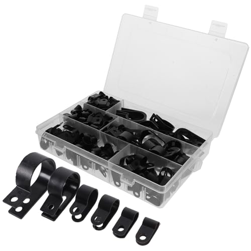 TOGEVAL 200 Stück Teiliges Nylon Kabelschellen Sortiment P Clips Schwarz Robust Vielseitig für Auto Büro und Industrie mit Aufbewahrungsbox Langlebig und Kompakt von TOGEVAL