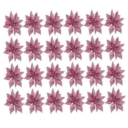 TOGEVAL 24 Stück Teiliges Mini Doppel Layer Weihnachtsblumen Rattanimitat Girlande Glitzernde Weihnachtsbaum Deko DIY Bastelaccessoires für Festliche Tannenbaum und Heimdekoration von TOGEVAL