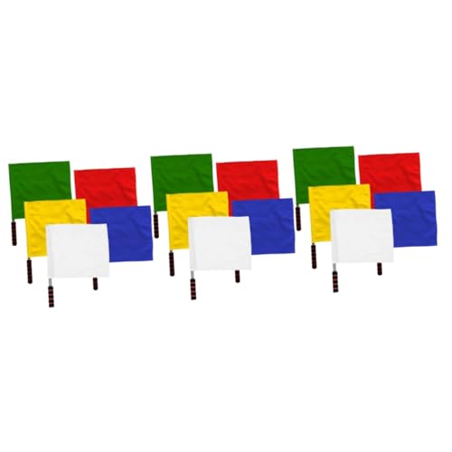 TOGEVAL 3 Sätze Schiedsrichter Signalflaggen Handliche Wettkampf Fahnen Leicht Tragbar Für Sport Verkehr Warnung Referee Flaggen In Rot Weiß Gelb Blau Grün 5 Stück * 3 von TOGEVAL