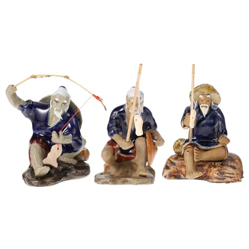 TOGEVAL Von Der Natur Inspirierter Fischer 3 Stück Keramik-Aquarium-Ornamente Chinesischer Fischer Aquarium- Zufälliger Stil von TOGEVAL