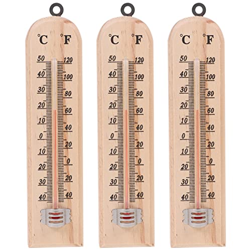 TOGEVAL 3 Stück Holzthermometer für und Außenbereich Analoges Raumthermometer ohne Batterie für Garten Gewächshaus Büro und Garage Design mit Aufhängung von TOGEVAL
